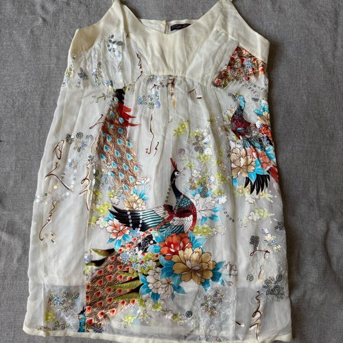 Mini embroidered dress with sequins like new, white multicolor