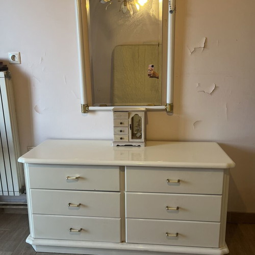 Classic bedroom furniture set used, off-white with gold details