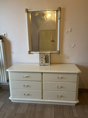 Classic bedroom furniture set used, off-white with gold details