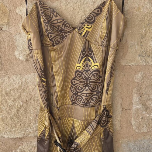 Silvian Heach Printed Satin Slip Dress new, colorful geometric print