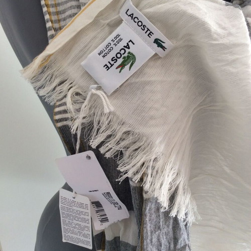 Lacoste Striped Scarf New Grey White Yellow Cotton