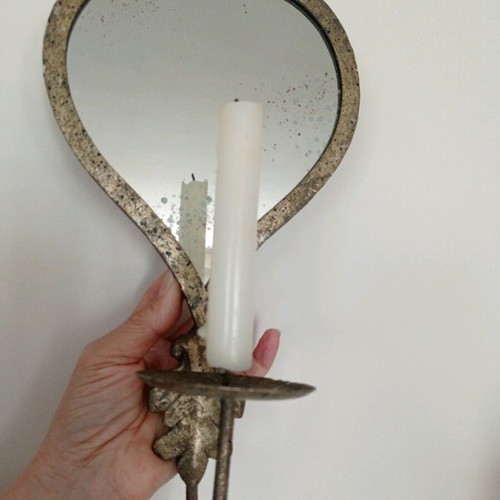 Candle holder with heart-shaped mirror, Italian, like new