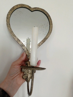 Candle holder with heart-shaped mirror, Italian, like new