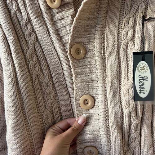A-Style beige knitted blouse with large buttons, new, size M