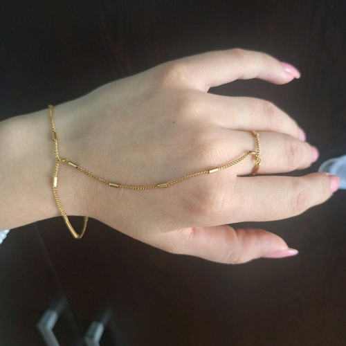 Steel bracelet connected to ring gold color made to order