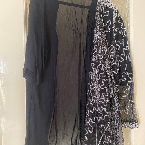 Black transparent kimono cardigan with embroidery XL new
