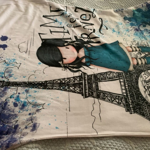 Blouse used, size S, white and blue