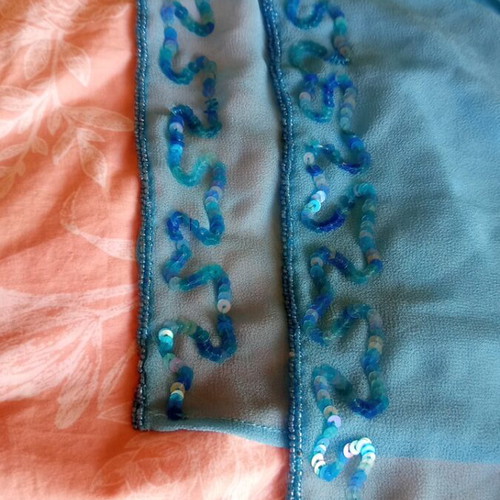 Scarf new blue with stones at the edge