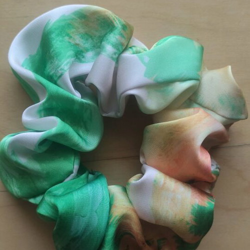 Handmade satin scrunchies set of 2 new, green