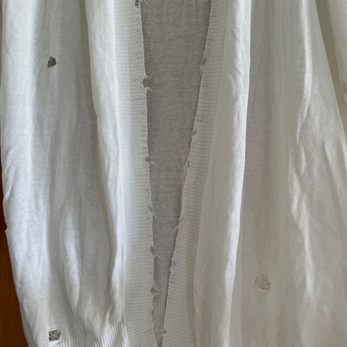 Rococo cotton cardigan with distressed style, white, Small-Medium