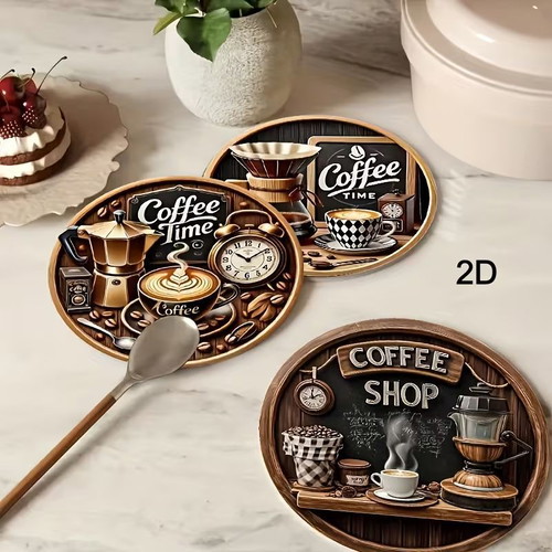 Coffee Time coaster set of 8, wood, new