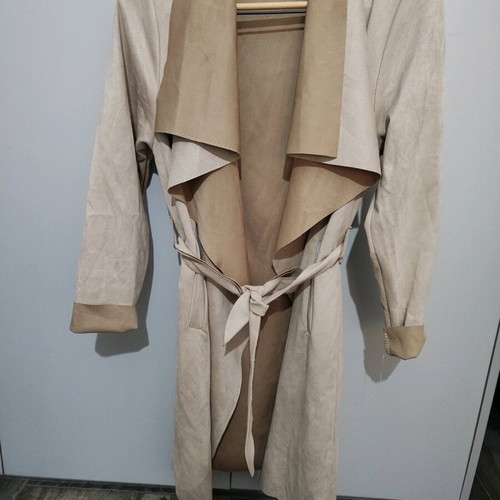 Velvet trench coat thin one size like new beige