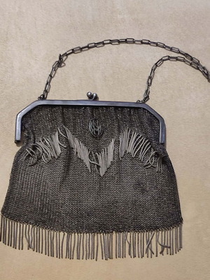 Vintage metal mesh bag used with chain and fringes