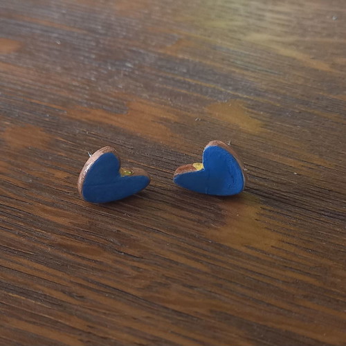 Handmade ceramic heart earrings with glass coating, new