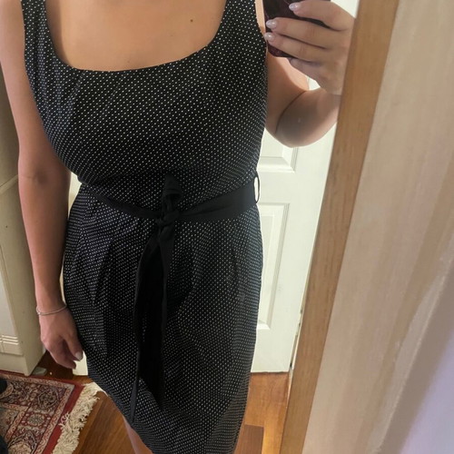 Straight-line dress like new, black with straps and belt