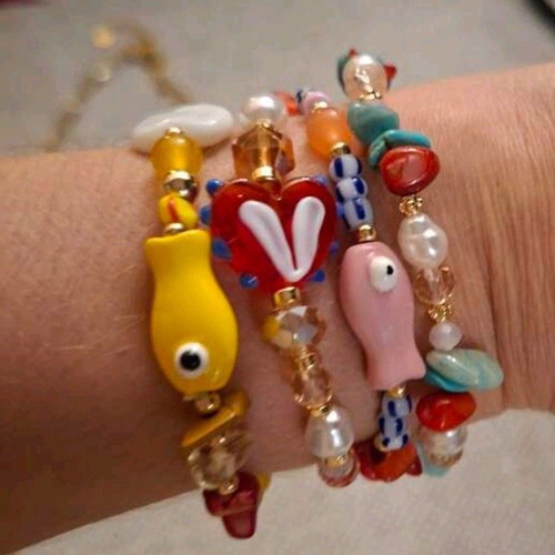 Bracelet set new with ceramic details handmade from scratch, multicolor