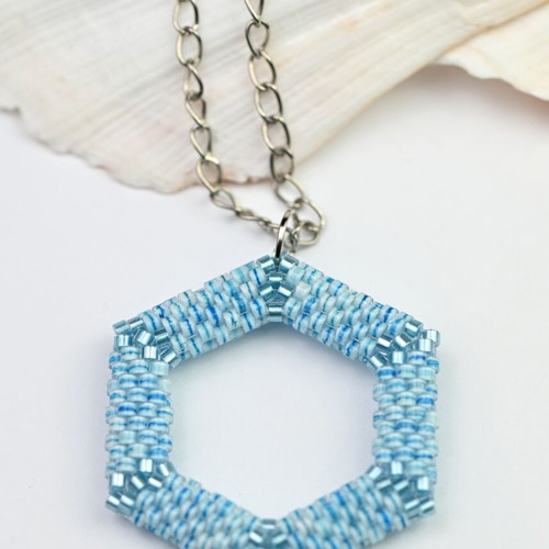 Delicate Light Blue Necklace Custom Made with Hexagonal Pendant