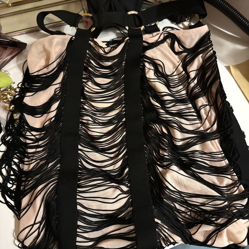 Mini skirt with fringes and sheer details like new, size S