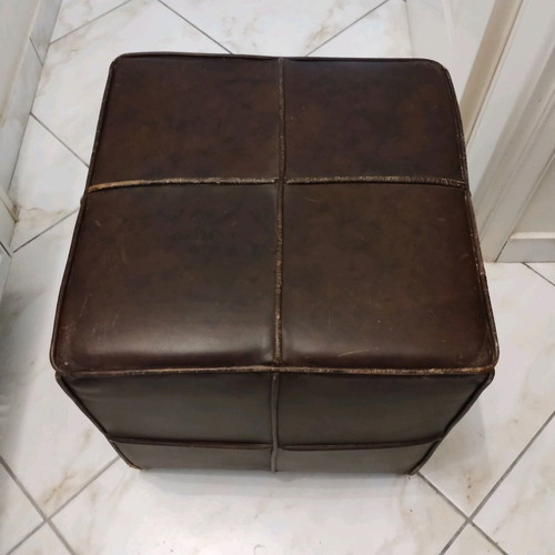 Cube stool used with antique aniline leather, dark brown