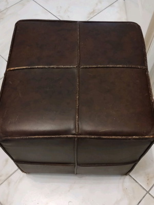 Cube stool used with antique aniline leather, dark brown