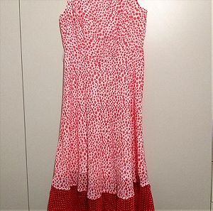 Φόρεμα πουά άσπρο και κόκκινο, αμάνικο, σε γραμμμή Α