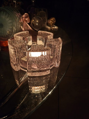 Vintage candlestick like new, heavy cast glass with brutalist design