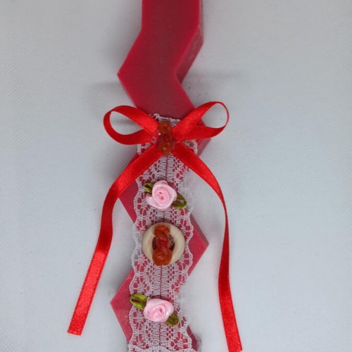 Zigzag Candle 24 cm Red Handmade with Tsoureki Scent