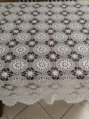 Handmade White Crochet Tablecloth 1.90 m x 1.40 m New
