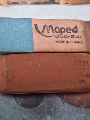 Vintage erasers used, set of 2 for pencils
