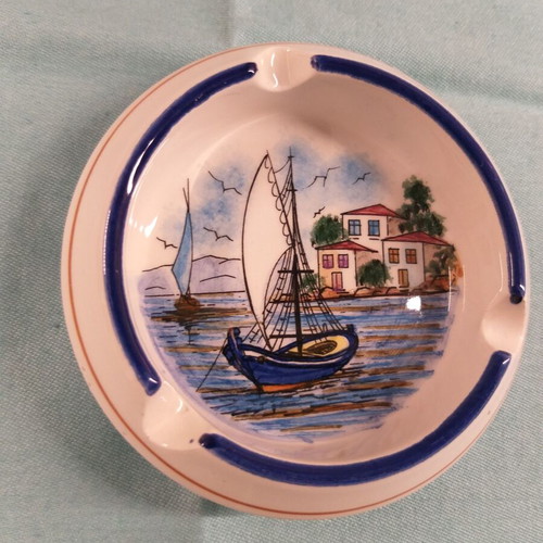 Small vintage ceramic ashtray hand-painted from Ligourio Epidaurus