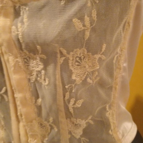 Sisley Strapless Bustier with Lace and Embroidery, New, Cream
