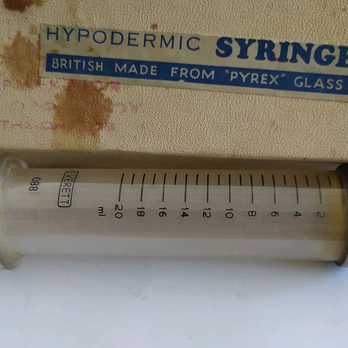 Vintage British glass syringe used made from Pyrex
