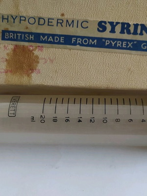 Vintage British glass syringe used made from Pyrex