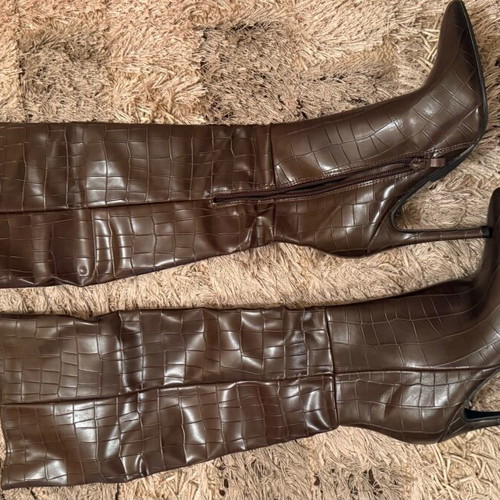 Croc brown synthetic boots knee-high new size 37