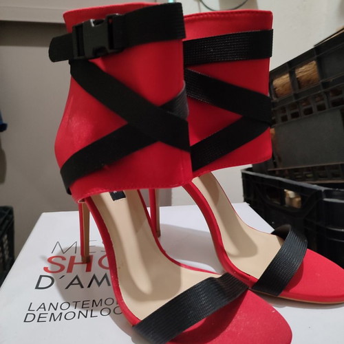 Red sandals new with black laces size 39