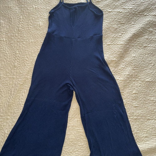 Jumpsuit navy blue ribbed medium length, like new, Bershka