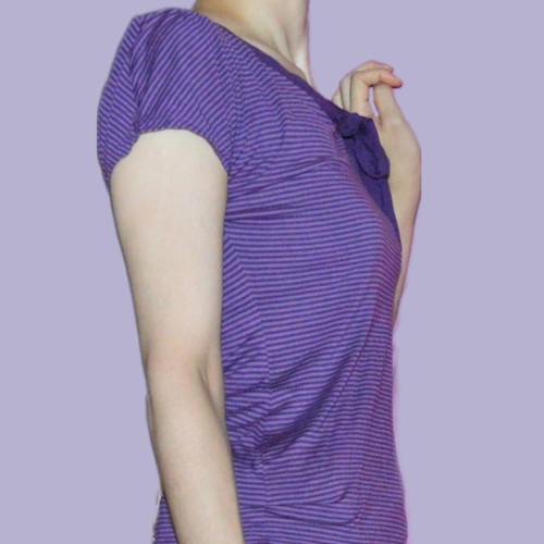 Y2K Purple Striped Cap Sleeve Top with Neck Bow Detail Size S/M