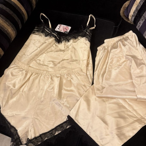 Satin pajamas set new, beige, size M