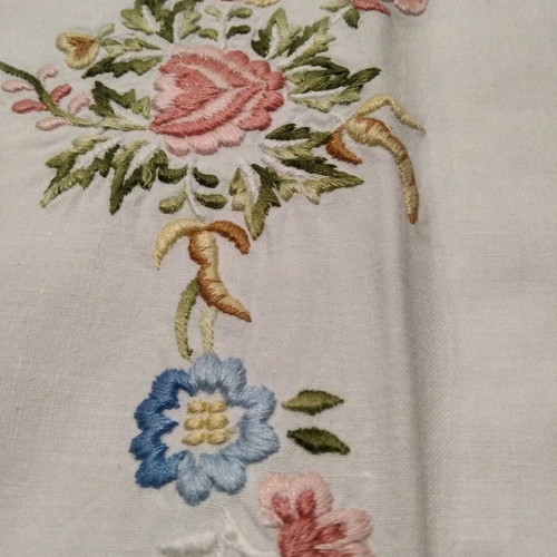 Vintage handmade trousseau pillowcases 1978 new with embroidery