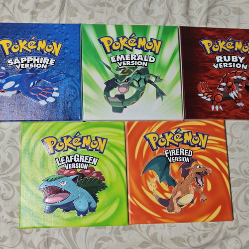 Pokémon canvas art set with Emerald, LeafGreen, FireRed, Ruby, Sapphire