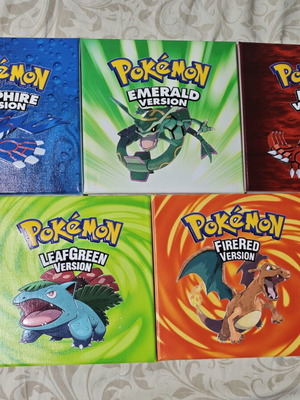 Pokémon canvas art set with Emerald, LeafGreen, FireRed, Ruby, Sapphire