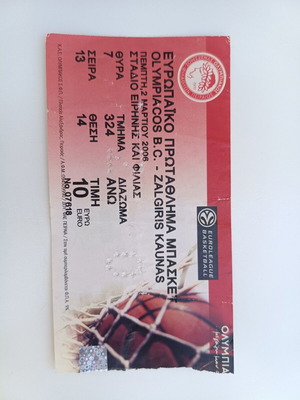 Olympiakos vs Zalgiris Kaunas Euroleague ticket 2005-2006 season