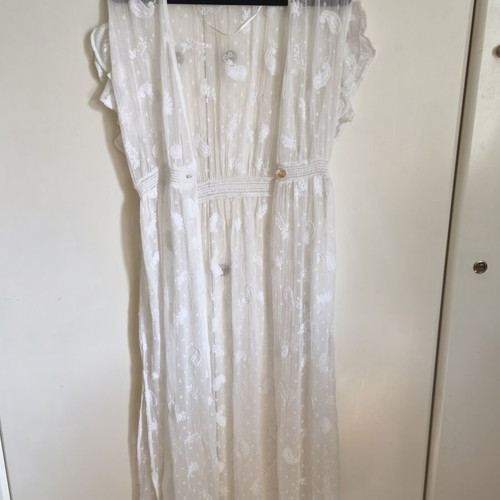 Zara maxi transparent polka dot embroidered shirt caftan off-white size S like new