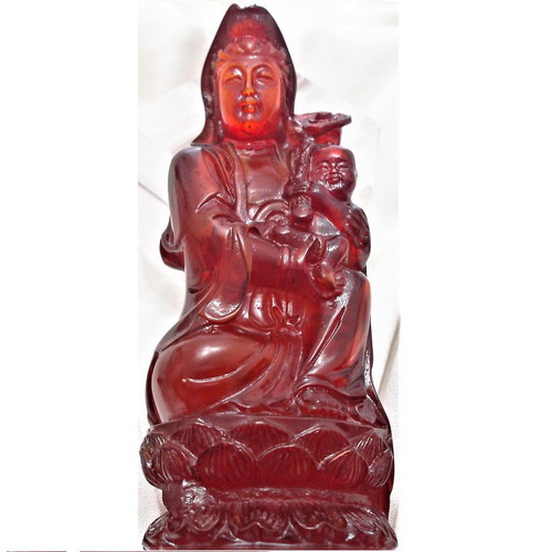 Guanyin KuanYin Ruyi Buddha Amber Seat used 19th century