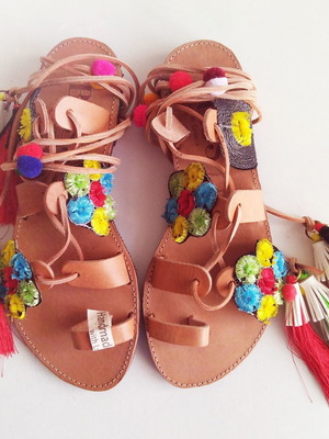 Boho gladiator δερμάτινα σανδάλια καινούργια Νο39 πολύχρωμα