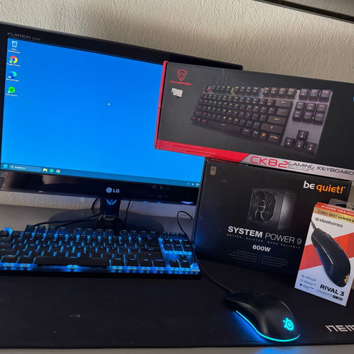 PC with Intel Core i5-10400, 8GB RAM, 112GB SSD, 1TB HDD, Be quiet 600W PSU, SteelSeries Rival 3 mouse, Motospeed CK82 keyboard