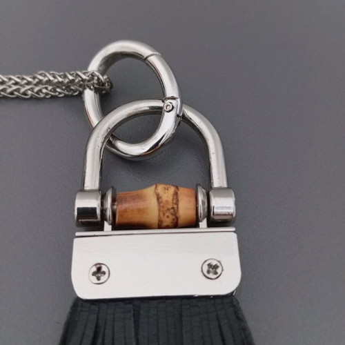 Leather necklace with silver chain new, black
