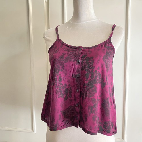 H&M Divided Red Rose Button Up Tank Top size XS like new, purple