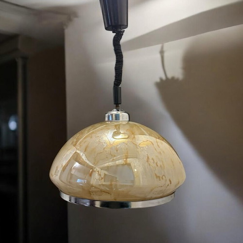 Vintage mid-century ceiling light used, glass and metal