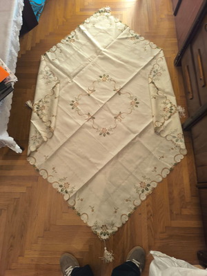 Tablecloth set like new with embroidered lace